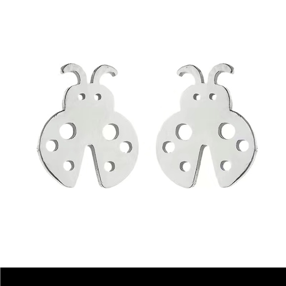Silver Stainless Steel Ladybug Stud Earrings - Picture 1 of 3